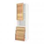 МЕТОД / МАКСИМЕРА Высокий шкаф д/СВЧ+дверца/3 ящика - белый, Торхэмн естественный ясень, 60x60x220 см МЕТОД / МАКСИМЕРА Высокий шкаф д/СВЧ+дверца/3 ящика - белый, Торхэмн естественный ясень, 60x60x220 см