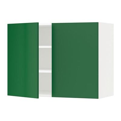 МЕТОД Навесной шкаф с полками/2дверцы - 80x60 см, Флэди зеленый, белый
