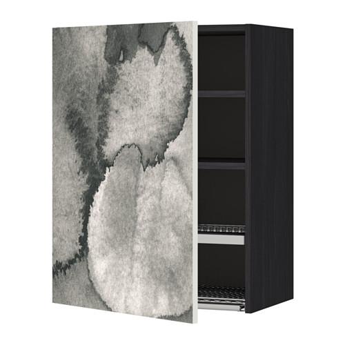 МЕТОД Шкаф навесной с сушкой - под дерево черный, Кальвиа с печатным рисунком, 60x80 см
