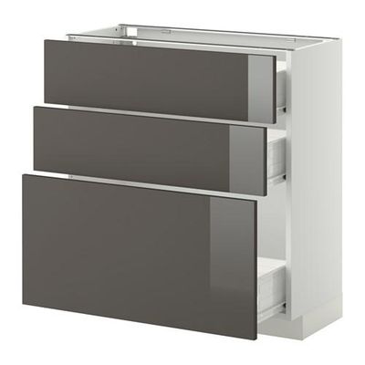 МЕТОД / ФОРВАРА Напольный шкаф с 3 ящиками - 80x37 см, Рингульт глянцевый серый, белый МЕТОД / ФОРВАРА Напольный шкаф с 3 ящиками - 80x37 см, Рингульт глянцевый серый, белый