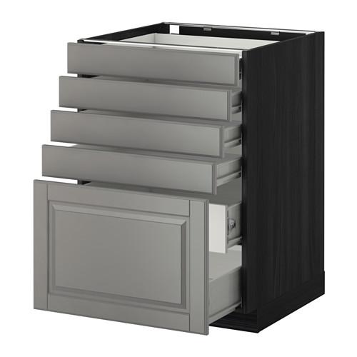 МЕТОД / ФОРВАРА Нплн шк 5фронт/4нзк/2срд ящ - под дерево черный, Будбин серый, 60x60 см