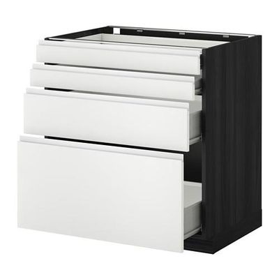 МЕТОД / ФОРВАРА Напольн шкаф 4 фронт панели/4 ящика - 80x60 см, Нодста белый/алюминий, под дерево черный МЕТОД / ФОРВАРА Напольн шкаф 4 фронт панели/4 ящика - 80x60 см, Нодста белый/алюминий, под дерево черный