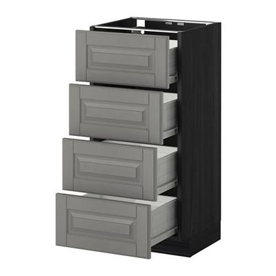 МЕТОД / ФОРВАРА Напольн шкаф 4 фронт панели/4 ящика - 40x37 см, Будбин серый, под дерево черный