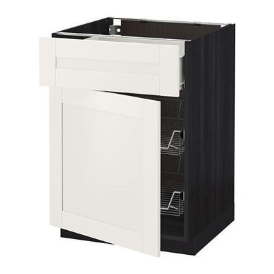 МЕТОД / ФОРВАРА Напольн шкаф с пров корз/ящ/дверью - 60x60 см, Сэведаль белый, под дерево черный