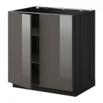 МЕТОД Напол шкаф с полками/2двери - 80x60 см, Рингульт глянцевый серый, под дерево черный