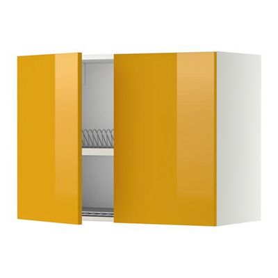 МЕТОД Навесной шкаф с посуд суш/2 дврц - 80x60 см, Ерста глянцевый желтый, белый