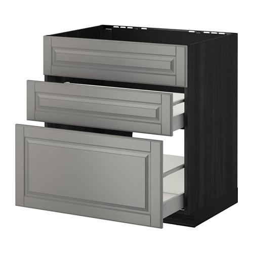 МЕТОД / МАКСИМЕРА Напольн шк п-мойку+3фрнт пнл/2ящ - под дерево черный, Будбин серый, 80x60 см