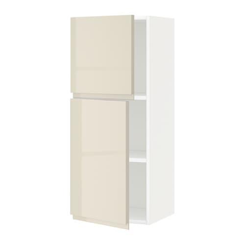МЕТОД Навесной шкаф с полками/2дверцы - белый, Воксторп глянцевый светло-бежевый, 40x100 см