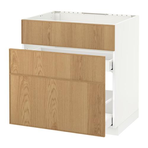 МЕТОД / МАКСИМЕРА Напольн шк п-мойку+3фрнт пнл/2ящ - белый, Экестад дуб, 80x60 см МЕТОД / МАКСИМЕРА Напольн шк п-мойку+3фрнт пнл/2ящ - белый, Экестад дуб, 80x60 см