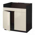 МЕТОД Напольн шкаф д двойн мойки ДУМШЁ - под дерево черный, Воксторп глянцевый светло-бежевый