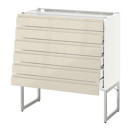 МЕТОД / МАКСИМЕРА Напольн шкаф 6фронт пнл/6 низ ящ - белый, Воксторп глянцевый светло-бежевый, 80x37x60 см МЕТОД / МАКСИМЕРА Напольн шкаф 6фронт пнл/6 низ ящ - белый, Воксторп глянцевый светло-бежевый, 80x37x60 см