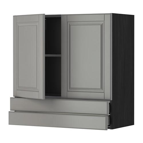 МЕТОД / МАКСИМЕРА Навесной шкаф/2дверцы/2ящика - под дерево черный, Будбин серый, 80x80 см МЕТОД / МАКСИМЕРА Навесной шкаф/2дверцы/2ящика - под дерево черный, Будбин серый, 80x80 см