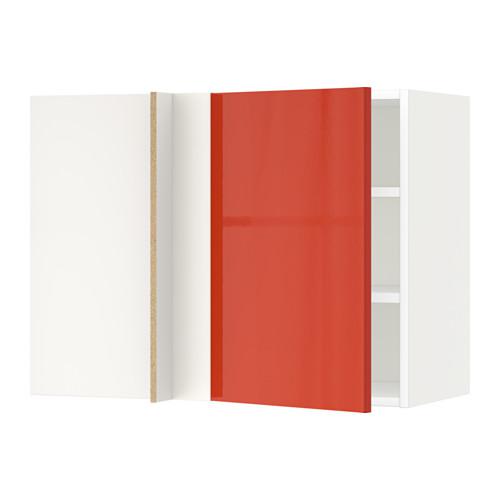 МЕТОД Угловой навесной шкаф с полками - белый, Ерста глянцевый оранжевый, 88x37x60 см