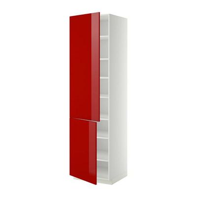 МЕТОД Высокий шкаф с полками/2 дверцы - 60x60x220 см, Рингульт глянцевый красный, белый