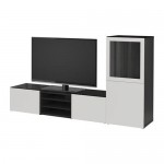 БЕСТО Шкаф для ТВ, комбин/стеклян дверцы - черно-коричневый/Лаппвикен светло-серый прозрачное стекло, направляющие ящика, плавно закр БЕСТО Шкаф для ТВ, комбин/стеклян дверцы - черно-коричневый/Лаппвикен светло-серый прозрачное стекло, направляющие ящика, плавно закр