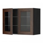 МЕТОД Навесной шкаф с полками/2 стекл дв - под дерево черный, Эдсерум под дерево коричневый, 80x60 см