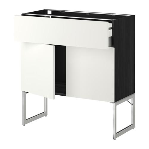 МЕТОД / МАКСИМЕРА Напол шкаф/полки/ящик/2двери - под дерево черный, Хэггеби белый, 80x37x60 см