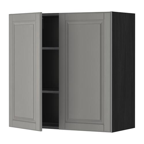 METOD навесной шкаф с полками/2дверцы черный/Будбин серый