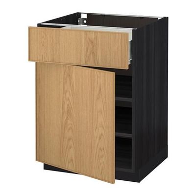 МЕТОД / ФОРВАРА Напольный шкаф с ящиком/дверью - 60x60 см, Экестад дуб, под дерево черный