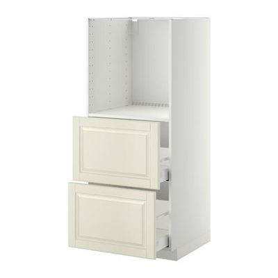 МЕТОД / МАКСИМЕРА Высокий шкаф с 2 ящиками д/духовки - Будбин белый с оттенком, белый
