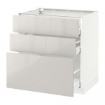 МЕТОД / МАКСИМЕРА Напольный шкаф с 3 ящиками - белый, Рингульт глянцевый светло-серый, 80x60 см