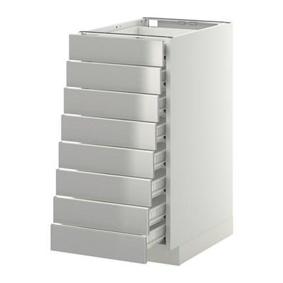МЕТОД / ФОРВАРА Наполн шкаф 8 фронт/8 низк ящиков - 40x60 см, Гревста нержавеющ сталь, белый