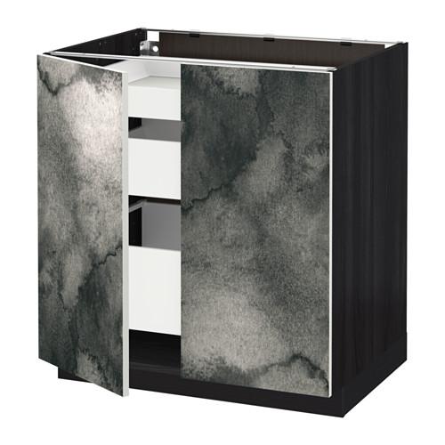 МЕТОД / МАКСИМЕРА Напольный шкаф с 2дверцами/3ящиками - под дерево черный, Кальвиа с печатным рисунком