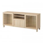 БЕСТО Тумба д/ТВ с ящиками - Ханвикен/Синдвик под беленый дуб, прозрачное стелко, направляющие ящика, плавно закр