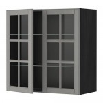 METOD навесной шкаф с полками/2 стекл дв черный/Будбин серый 80x80 см