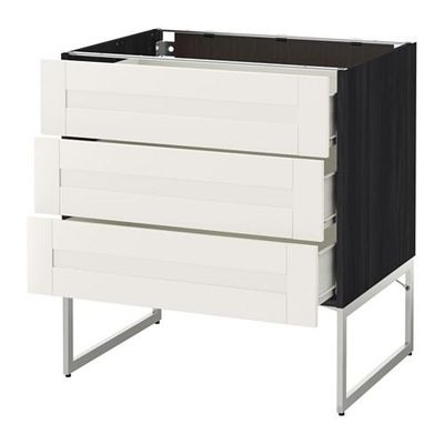 МЕТОД / ФОРВАРА Нплн шк 3 фрнт/3 средн ящика - 80x60x60 см, Сэведаль белый, под дерево черный