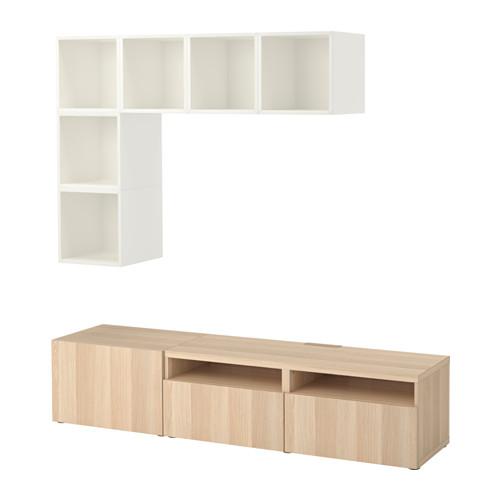 БЕСТО / ЭКЕТ Комбинация для ТВ - белый/под беленый дуб, направляющие ящика,нажимные