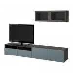 БЕСТО Шкаф для ТВ, комбин/стеклян дверцы - черно-коричневый/Вальвикен серо-бирюзовый, прозрачное стекло, направляющие ящика,нажимные БЕСТО Шкаф для ТВ, комбин/стеклян дверцы - черно-коричневый/Вальвикен серо-бирюзовый, прозрачное стекло, направляющие ящика,нажимные