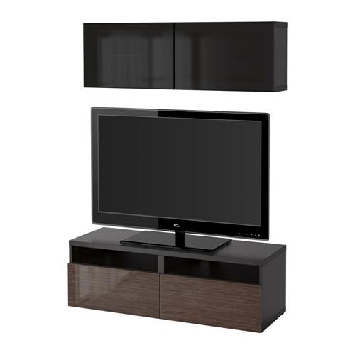 БЕСТО Шкаф для ТВ, комбин/стеклян дверцы - черно-коричневый/Сельсвикен глянцевый/коричневый дымчат стекло, направляющие ящика,нажимные БЕСТО Шкаф для ТВ, комбин/стеклян дверцы - черно-коричневый/Сельсвикен глянцевый/коричневый дымчат стекло, направляющие ящика,нажимные