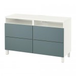 БЕСТО Тумба д/ТВ с ящиками - белый/Вальвикен серо-бирюзовый, направляющие ящика, плавно закр