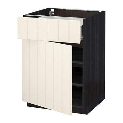 МЕТОД / ФОРВАРА Напольный шкаф с ящиком/дверью - 60x60 см, Хитарп белый с оттенком, под дерево черный МЕТОД / ФОРВАРА Напольный шкаф с ящиком/дверью - 60x60 см, Хитарп белый с оттенком, под дерево черный