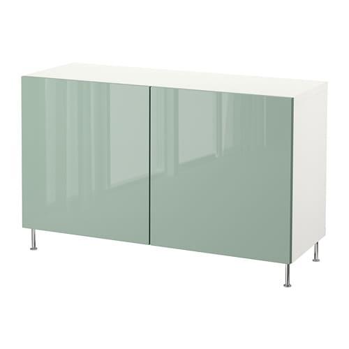 БЕСТО Комбинация для хранения с дверцами - белый глянцевый/серо-зеленый светлый