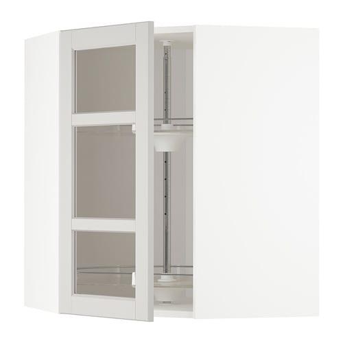 МЕТОД Углов навесн шк с врщ скц/сткл дв - белый, Лерх светло-серый, 68x80 см МЕТОД Углов навесн шк с врщ скц/сткл дв - белый, Лерх светло-серый, 68x80 см