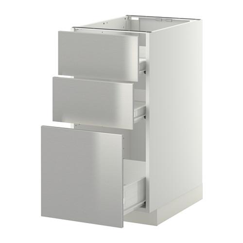 МЕТОД / ФОРВАРА Напольн шкаф 3фрнт пнл/2низк/1ср ящ - белый, Гревста нержавеющ сталь, 40x60 см