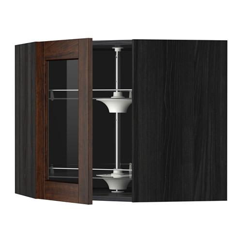 МЕТОД Углов навесн шк с врщ скц/сткл дв - под дерево черный, Эдсерум под дерево коричневый, 68x60 см