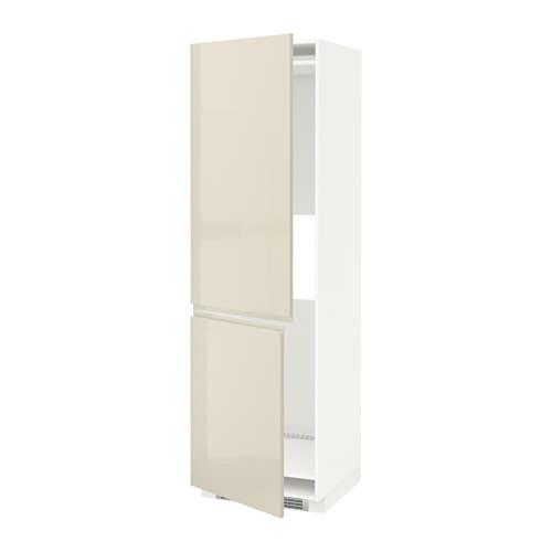 МЕТОД Выс шкаф д/холодильн или морозильн - белый, Воксторп глянцевый светло-бежевый, 60x60x200 см