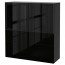 БЕСТО Комбинация д/хранения+стекл дверц - черно-коричневый/Сельсвикен глянцевый/черный прозрачное стекло, направляющие ящика, плавно закр