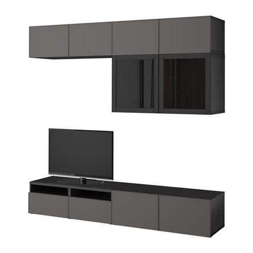 БЕСТО Шкаф для ТВ, комбин/стеклян дверцы - черно-коричневый Грундсвикен/темно-серый прозрачное стекло, направляющие ящика,нажимные БЕСТО Шкаф для ТВ, комбин/стеклян дверцы - черно-коричневый Грундсвикен/темно-серый прозрачное стекло, направляющие ящика,нажимные