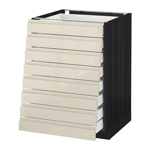 МЕТОД / МАКСИМЕРА Наполн шкаф 8 фронт/8 низк ящиков - под дерево черный, Воксторп глянцевый светло-бежевый, 60x60 см МЕТОД / МАКСИМЕРА Наполн шкаф 8 фронт/8 низк ящиков - под дерево черный, Воксторп глянцевый светло-бежевый, 60x60 см