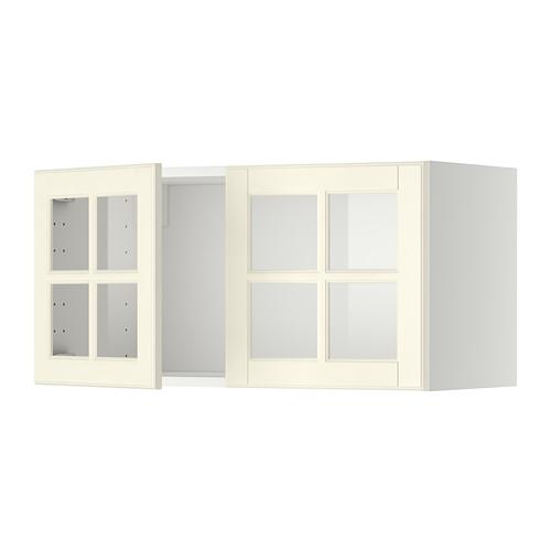 МЕТОД Навесной шкаф с 2 стеклянн дверями - белый, Будбин белый с оттенком