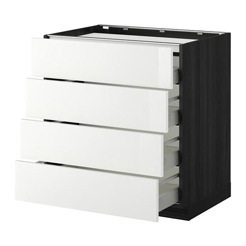 МЕТОД / МАКСИМЕРА Напольн шкаф/4фронт пнл/4ящика - под дерево черный, Рингульт глянцевый белый, 80x60 см