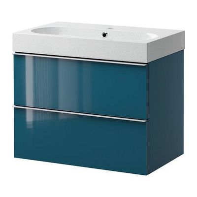 ГОДМОРГОН/БРОВИКЕН Шкаф для раковины с 2 ящ - глянцевый бирюзовый/светло-серый