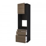 МЕТОД / МАКСИМЕРА Выс шкаф д/двойн духовки/3ящ/дверца - под дерево черный, Воксторп под грецкий орех, 60x60x220 см