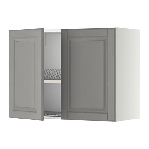 МЕТОД Навесной шкаф с посуд суш/2 дврц - белый, Будбин серый, 80x60 см