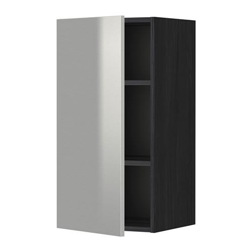 METOD with shelf black / Grevsta stainless steel 40x80 cm (399.