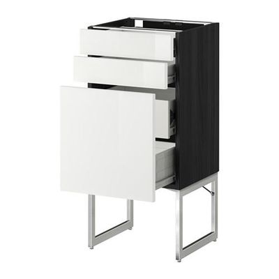 МЕТОД / ФОРВАРА Напольн шкаф 3фронт пнл/2низ/2ср ящ - 40x37x60 см, Рингульт глянцевый белый, под дерево черный МЕТОД / ФОРВАРА Напольн шкаф 3фронт пнл/2низ/2ср ящ - 40x37x60 см, Рингульт глянцевый белый, под дерево черный